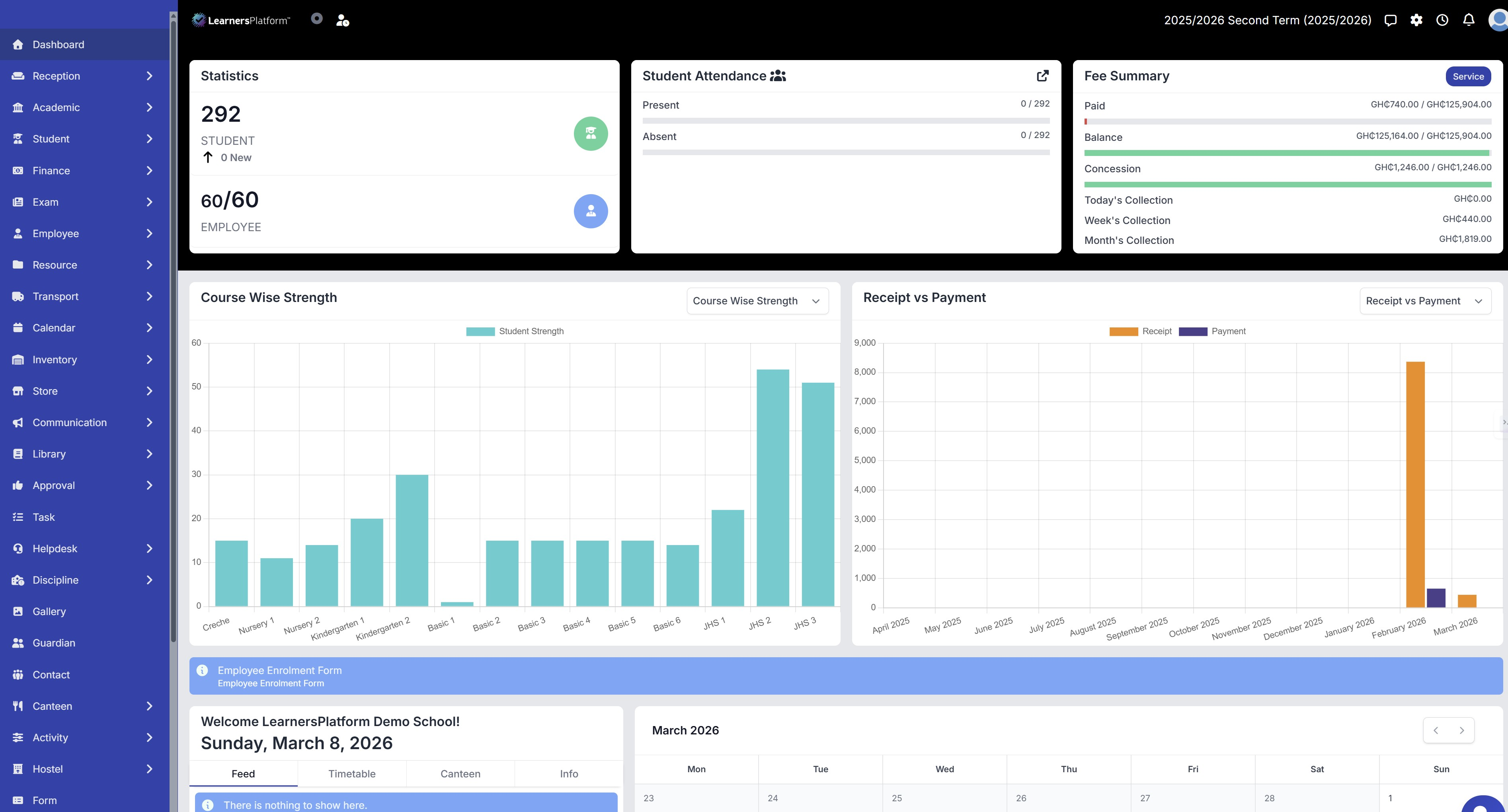SchoolManager registration and dashboard overview